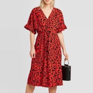 Who What Wear Red Leopard Midi Dress